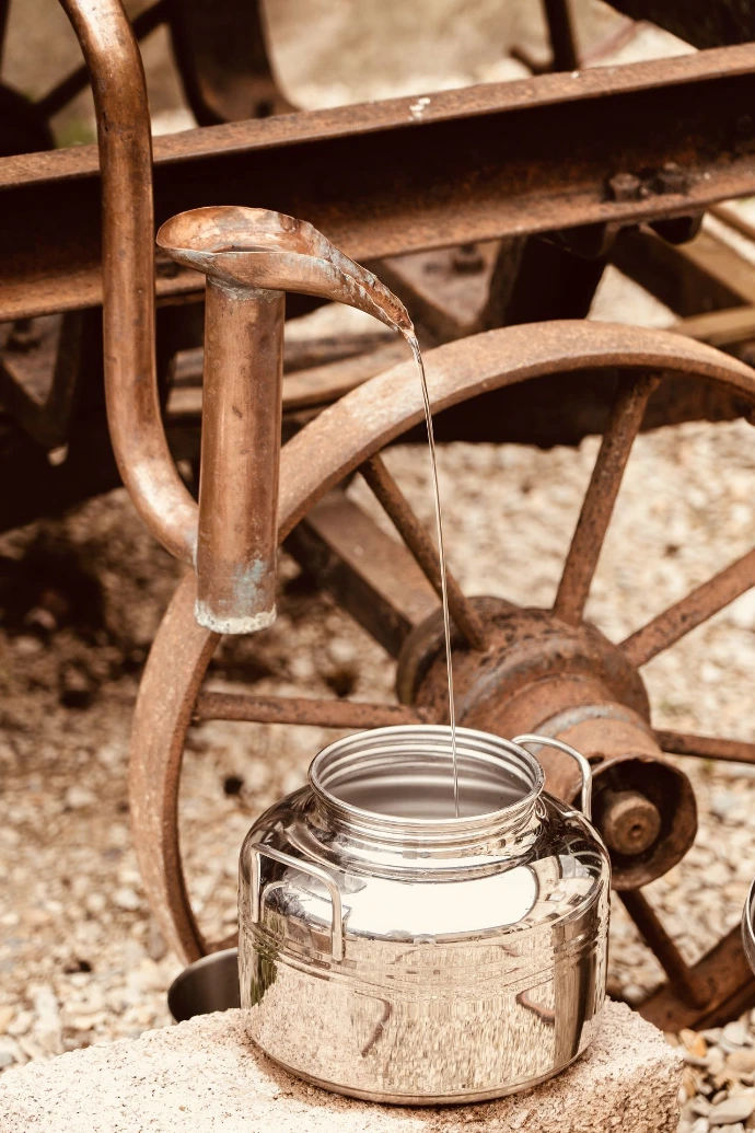 Photo de l'alambic en cuivre de la distillerie La Sauvage à Asquins, Vézelay