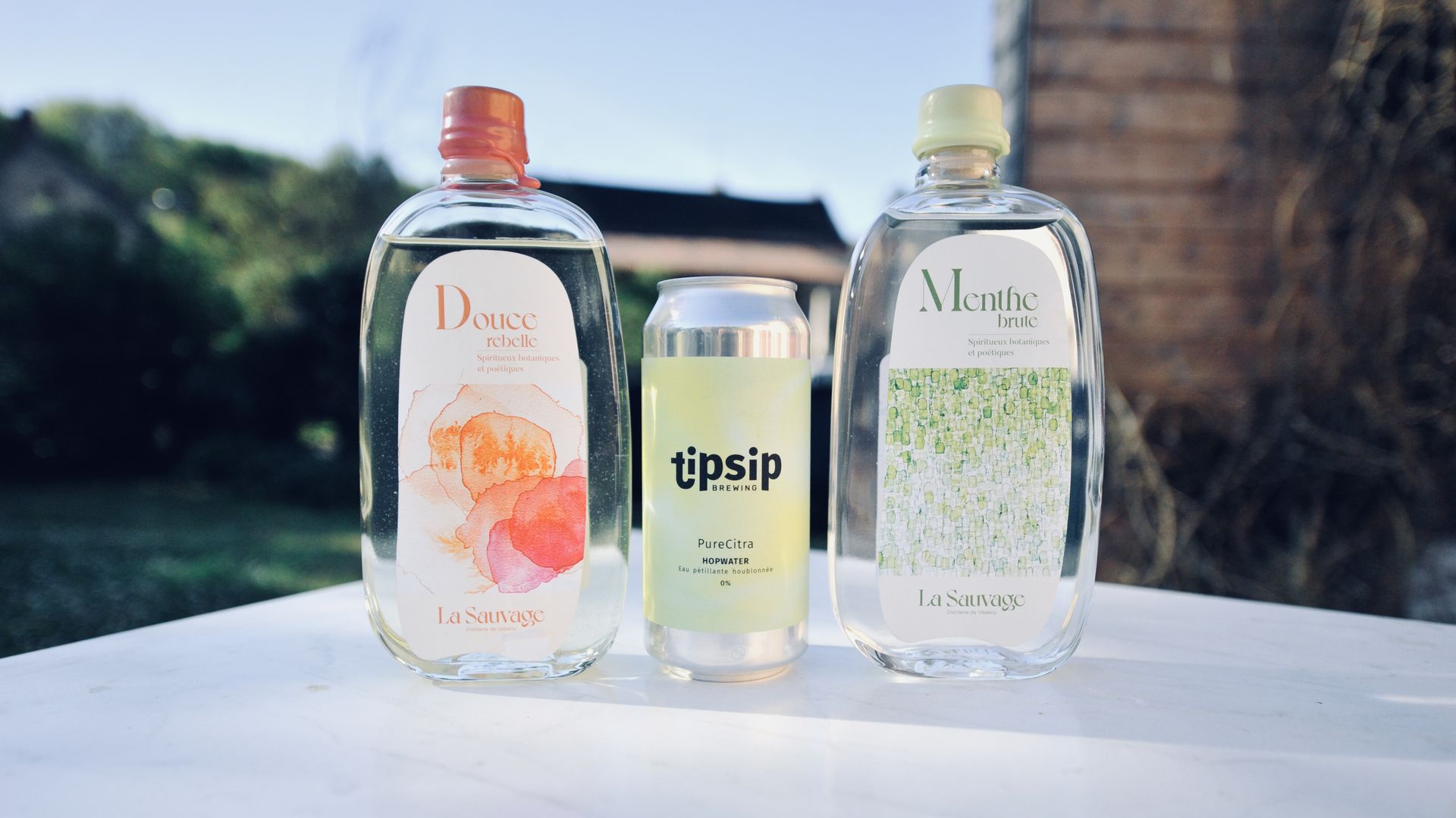 Bouteilles de gin artisanal La Sauvage fabriquées avec des plantes du Morvan